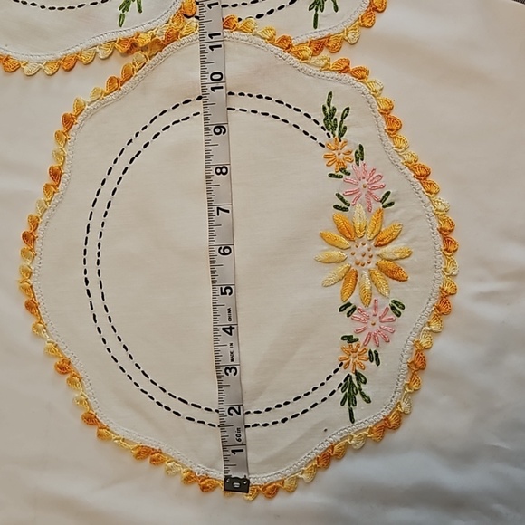 Hand Crafted Needlepoint Doily Circular Set-5 Botanical yellow floral farmhouse - Picture 13 of 17